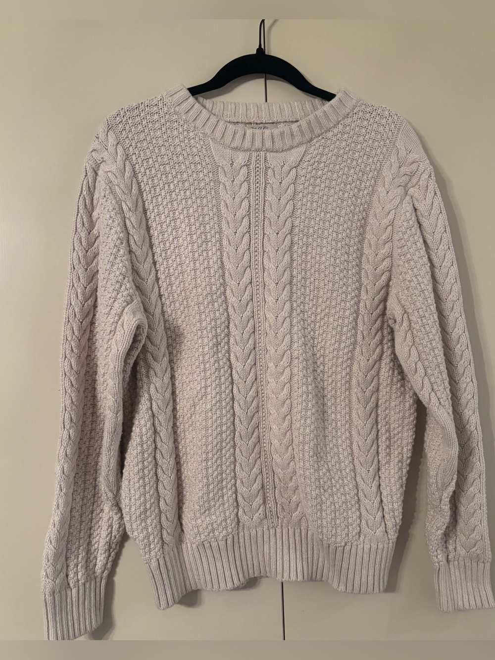 J. Crew Heritage Cotton Cream Chunky Cable-Knit Fisherman’s Crewneck Sweater